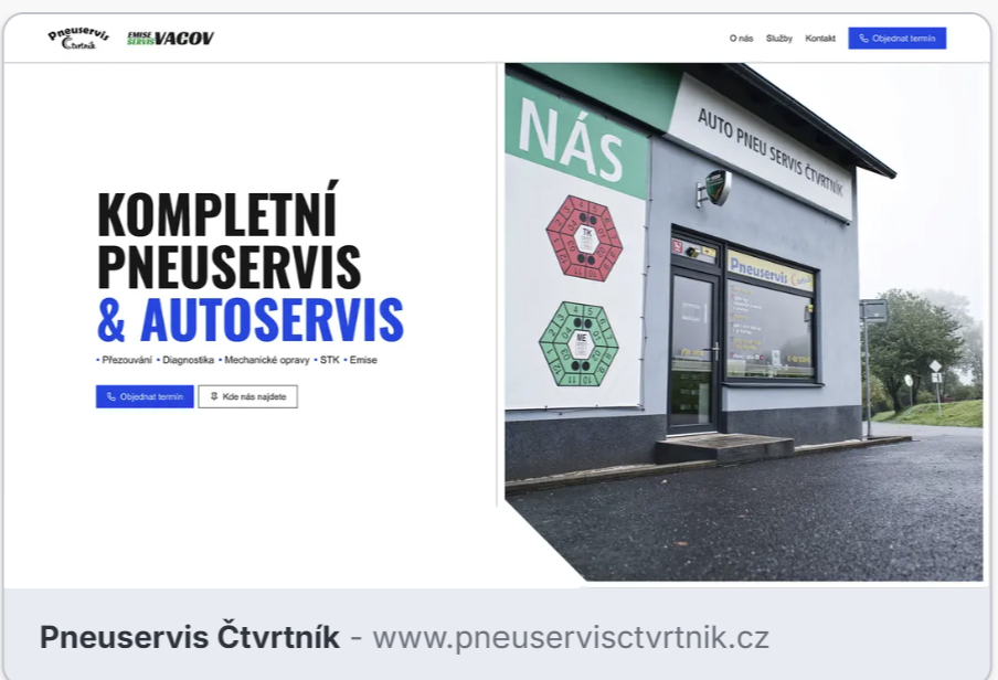 Ukázka webu Pneuservis Čtvrtník