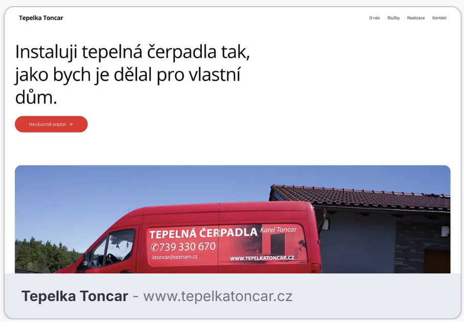 Ukázka webu Tepelka Toncar